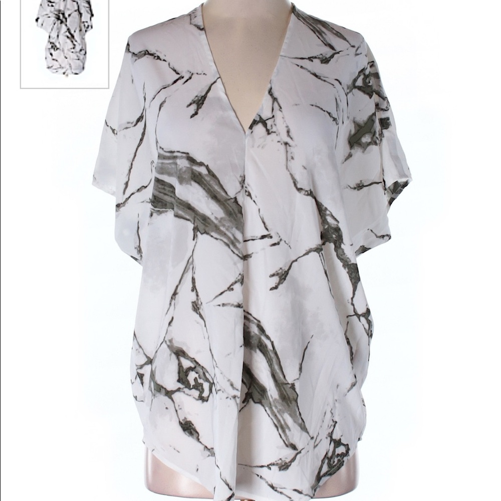 Philosophy  Black and White Marble Print V Neck Blouse